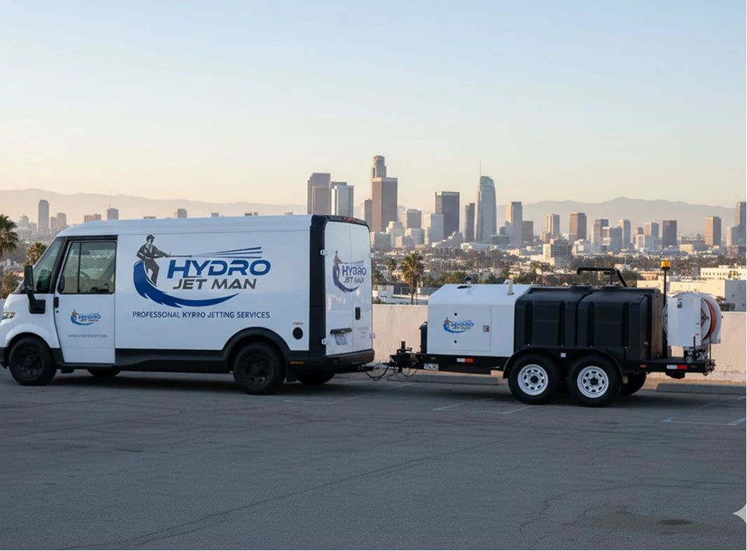 HydroJetMan Beverly Hills hydro jetting service van and equipment trailer